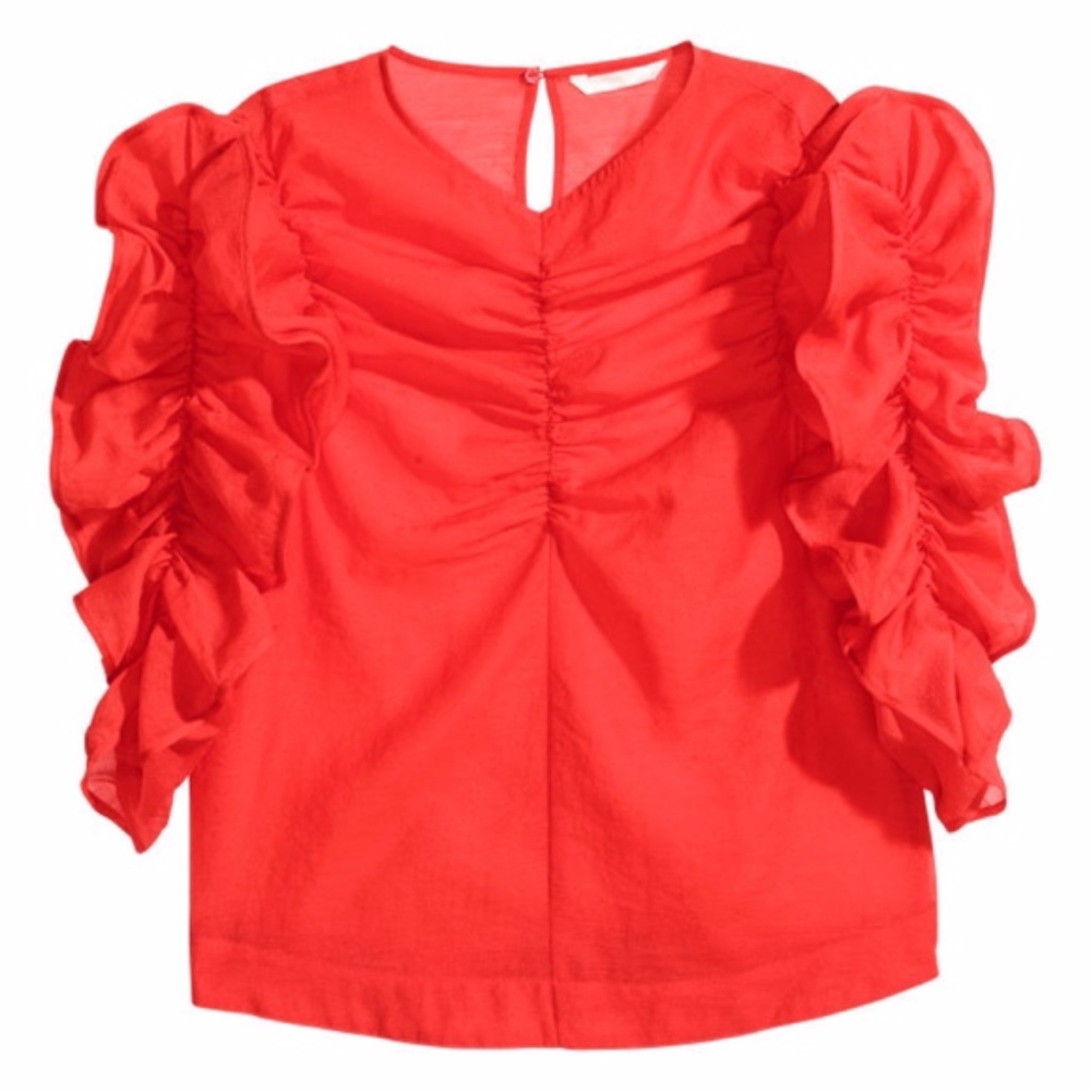 COPY - H&M Poppy Red Organza Georgette Ruffle Blouse Top